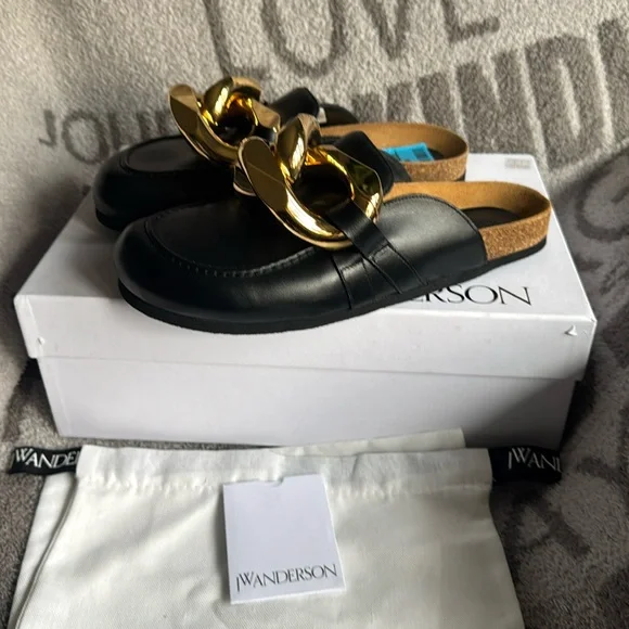 JW Anderson chain loafers mules black/gold wome 11 NWT